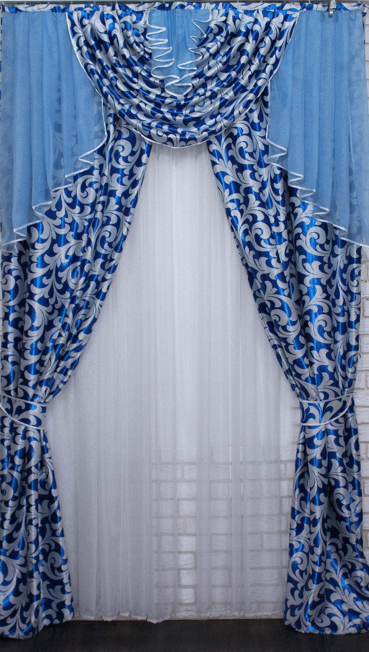 

Ламбрекен з шторами Chtextil на карниз 1.5м. Синий цвет