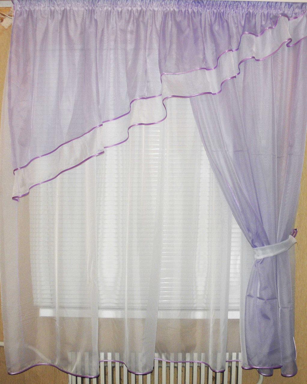 

Кухонный комплект Chtextil тюль и шторка. Цвет сиреневый с белым