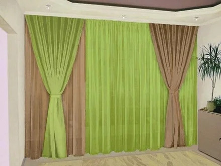 

Комплект штор и тюли Chtextil На карниз 4-5м Коричневый с зеленым