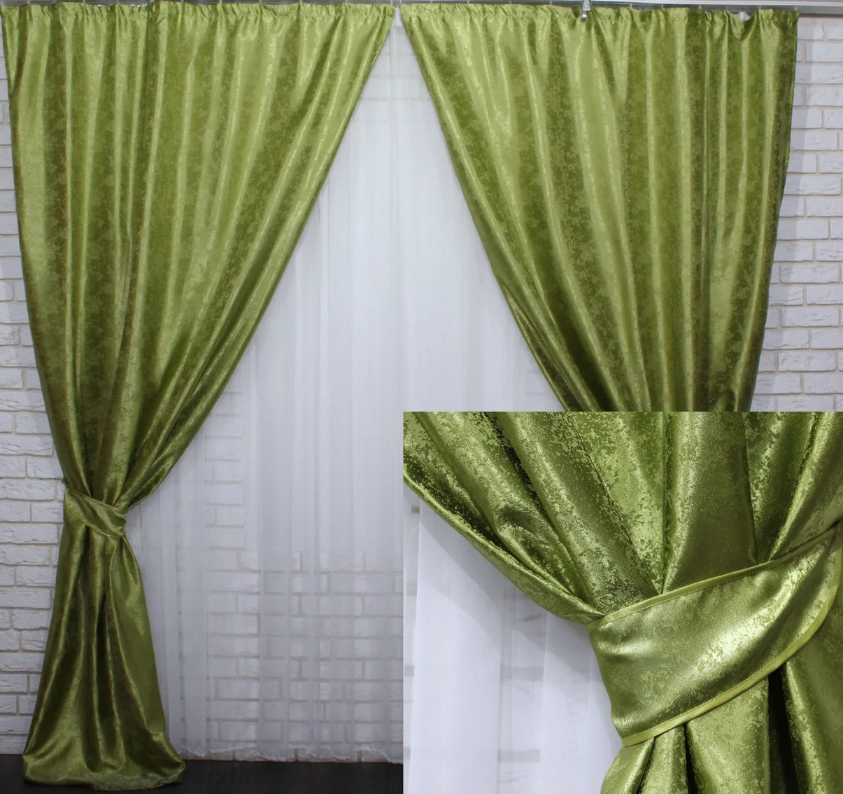 

Комплект жаккардовых штор Chtextil . Ширина каждой шторы по 1м Оливковый