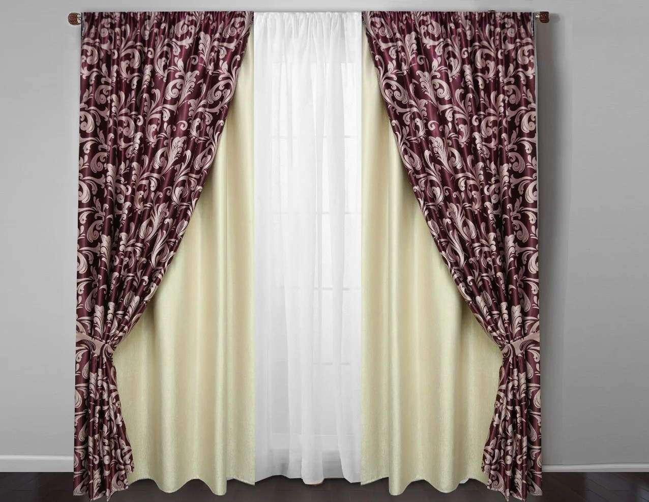

Шторы Chtextil блекаут, 4 готовые шторы Бордовый с молочным