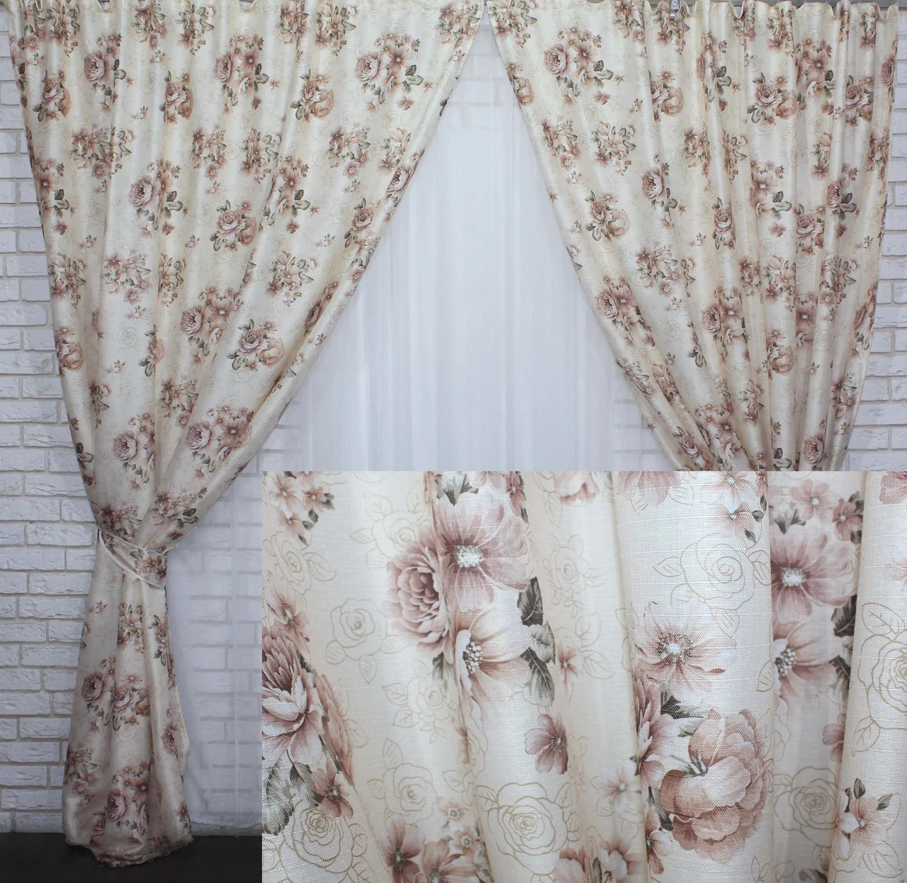 

Комплект штор Chtextil в стиле Прованс Молочный с цветочным принтом Ширина каждой шторы по 1.5м