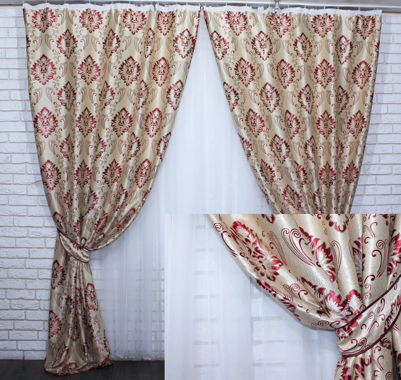 

Комплект штор Chtextil блэкаут Белый с бордовым