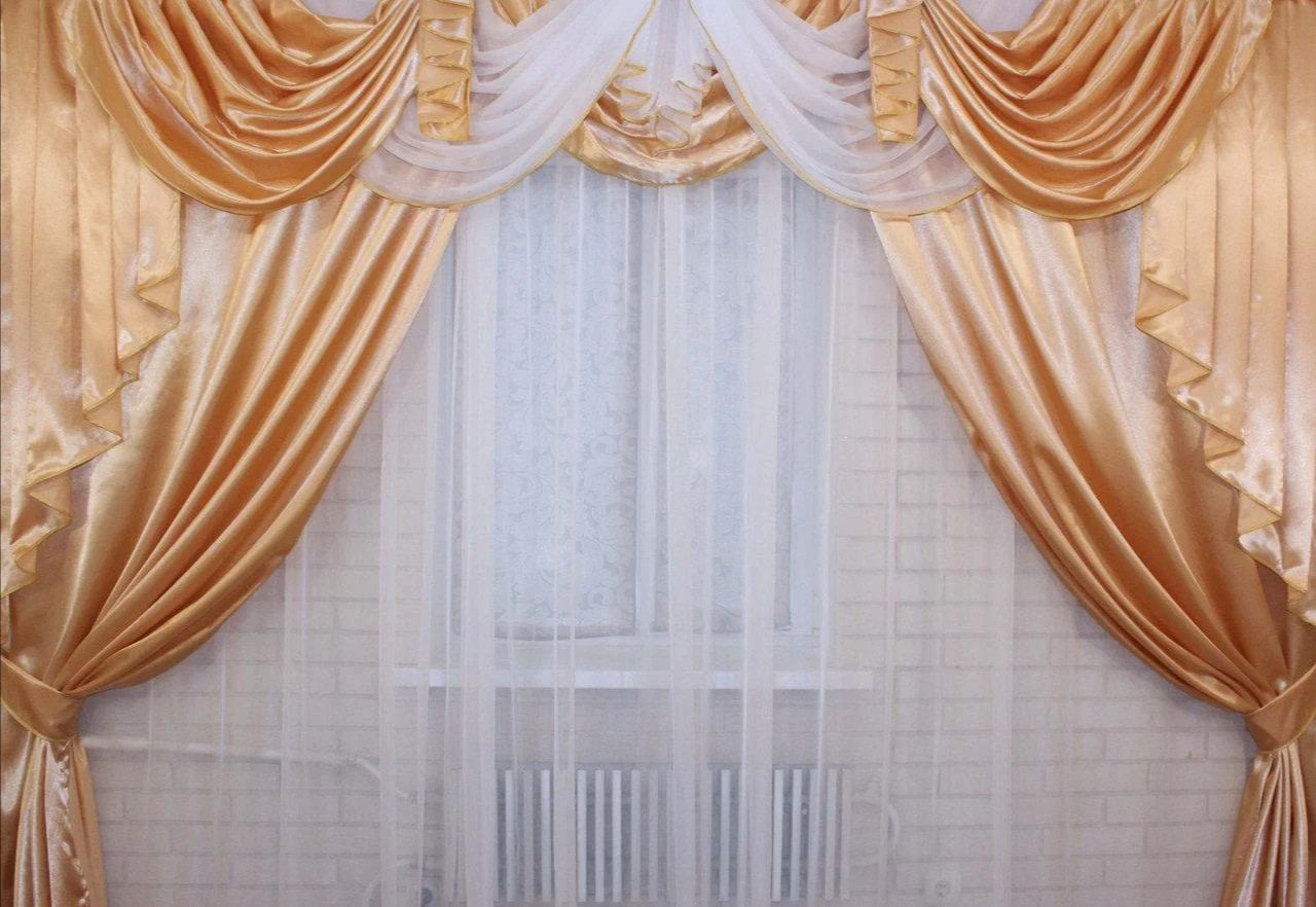 

Шторы с ламбрекеном Chtextil на карниз 3м. Персиковый