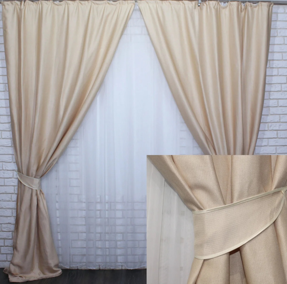 

Комплект штор Chtextil из ткани лён Ширина каждой шторы по 2м Слоновая кость