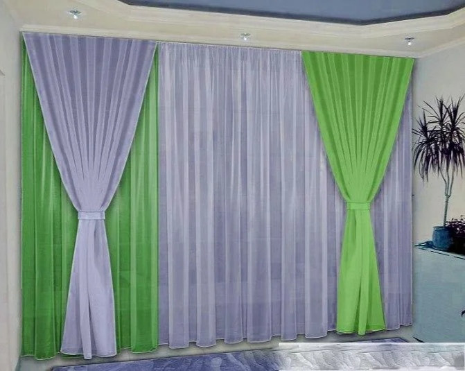 

Комплект штор и тюли Chtextil На карниз 2.5-3м Зеленый с белым