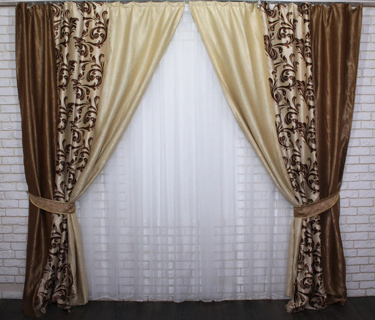 

Комбіновані штори Chtextil з тканини Блекаут Коричневі з бежевим