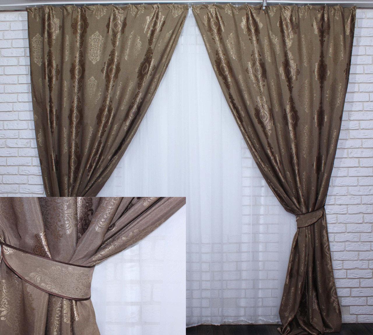 

Жакардовые шторы Chtextil "Корона" Коричневые Ширина каждой шторы по 1.5м.