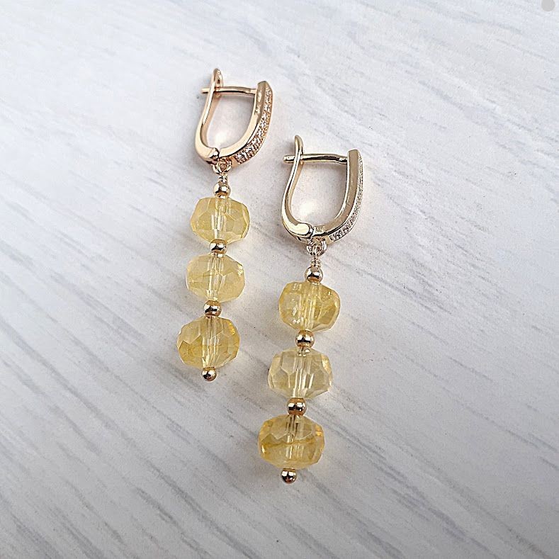 

Серьги Hand Made позолоченные с бусинами натурального цитрина