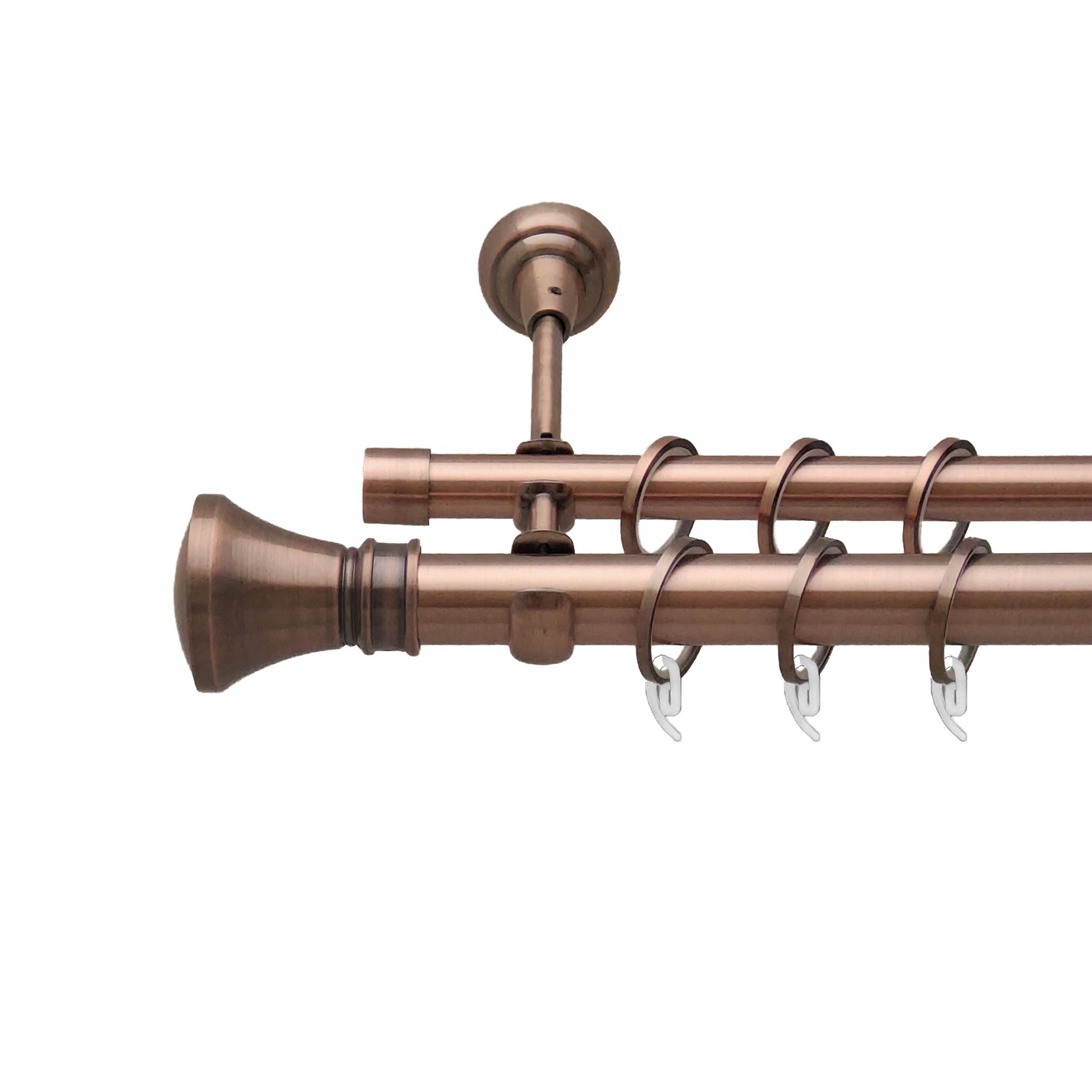 

Карниз Orvit Люксор металевий дворядний відкритий гладка труба кільце фасонне металеве Мідь 25\16 мм 240 см