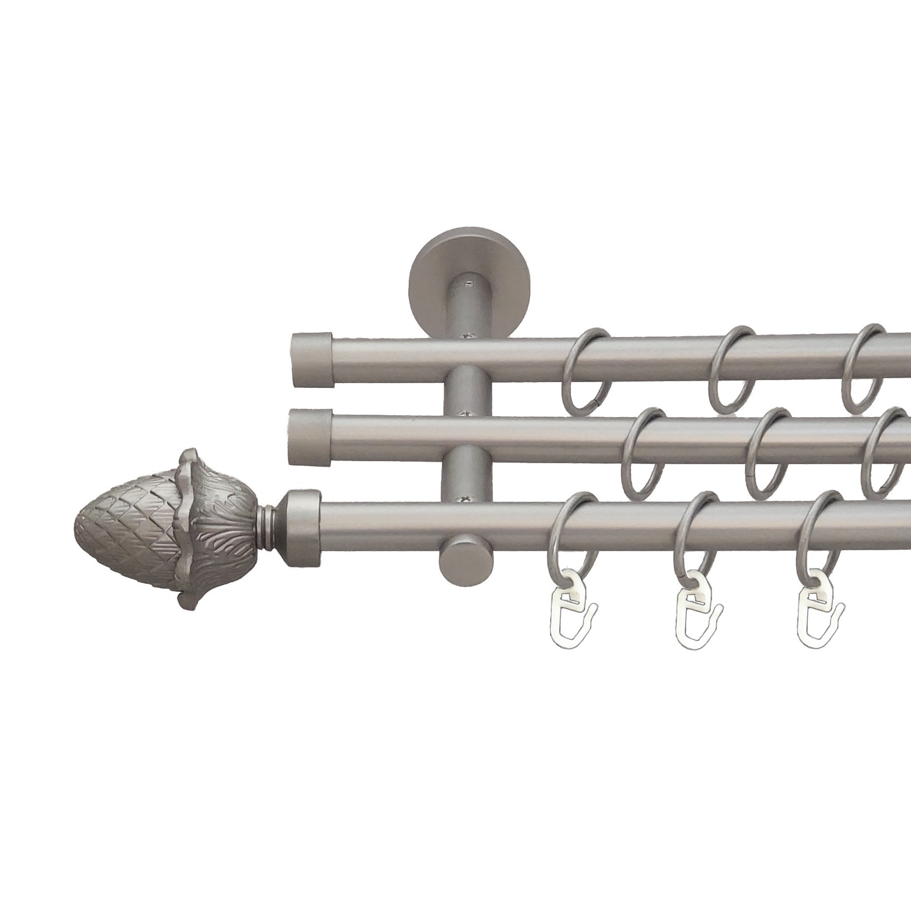 

Карниз Orvit Цинара металевий трирядний циліндр (20 см) гладка труба кільце металеве Сатин 16\16\16 мм 300 см