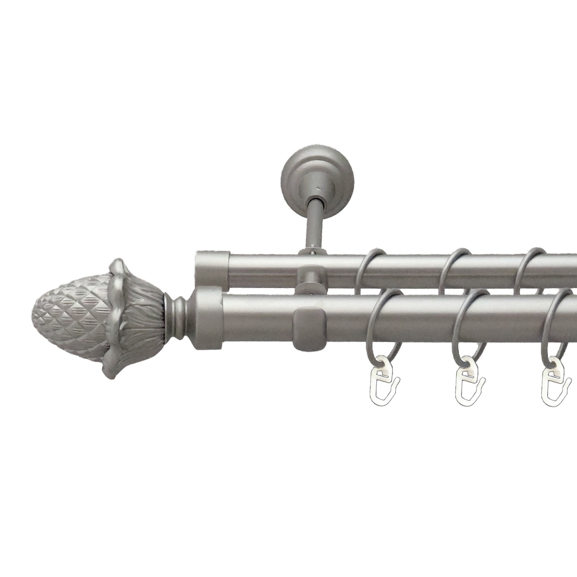 

Карниз Orvit Цинара металевий дворядний відкритий гладка труба кільце металеве Сатин 25\19 мм 300 см (00-00011146)