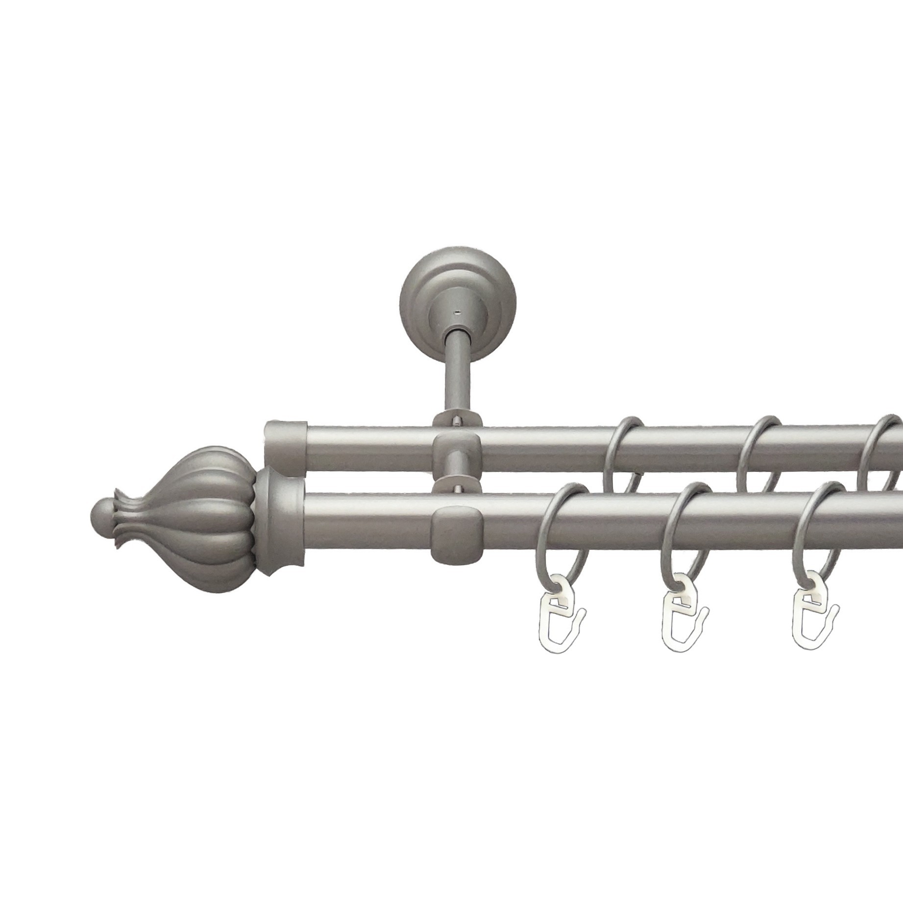 

Карниз Orvit Таджа металевий дворядний відкритий гладка труба кільце металеве Сатин 19\16 мм 240 см (00-00013750)