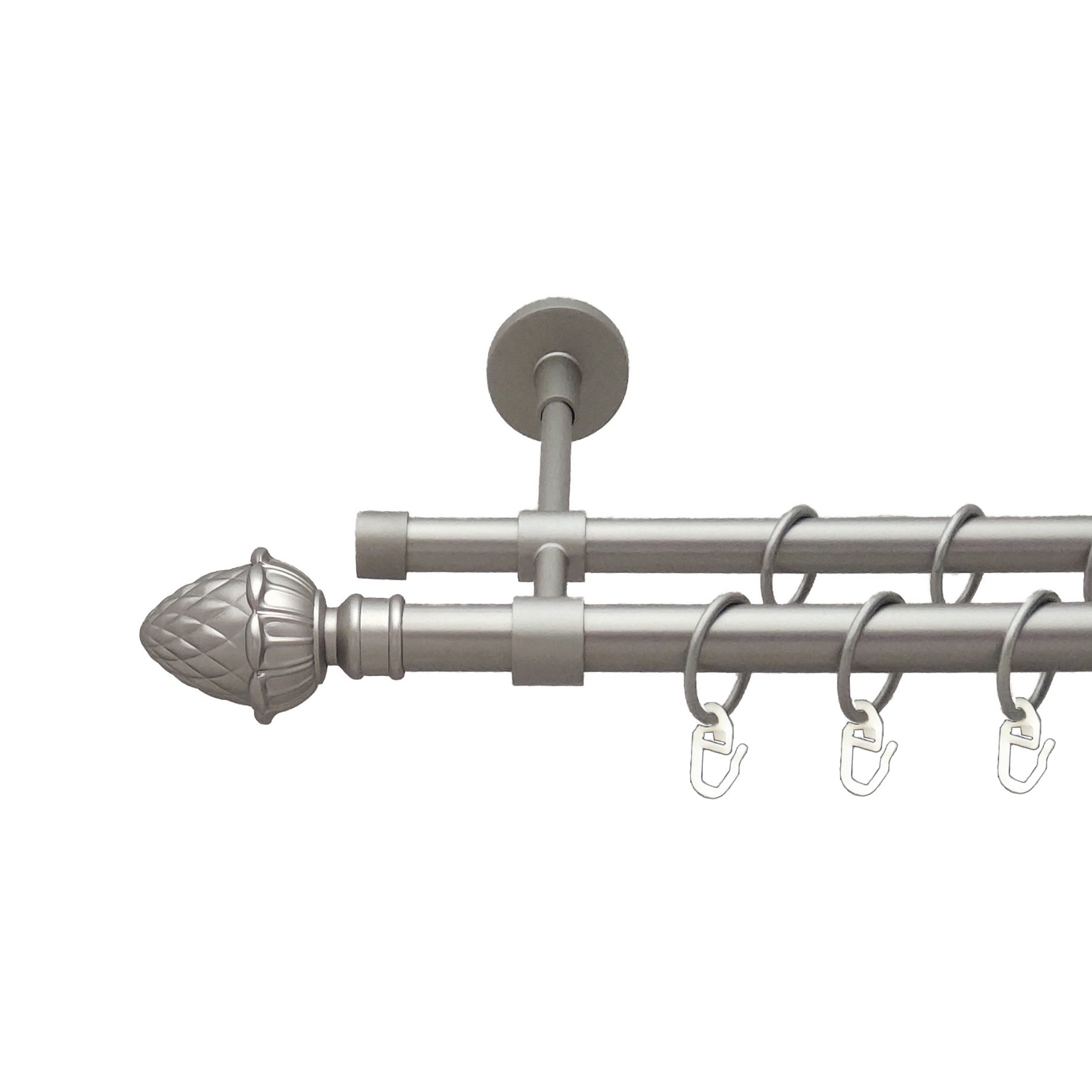 

Карниз Orvit Цинара металевий дворядний закритий гладка труба кільце металеве Сатин 19\16 мм 300 см