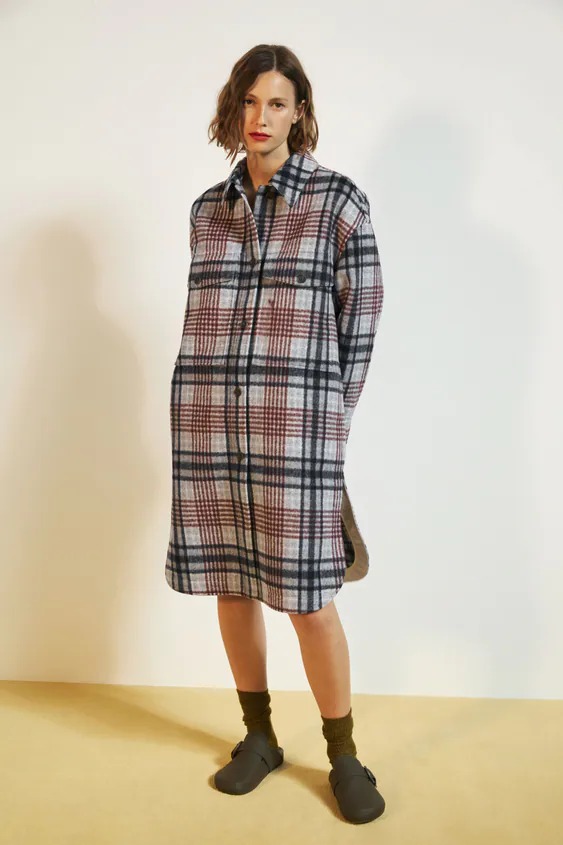 

Пальто Zara  серо коричневый клетка 7522042055, Пальто Zara L серо коричневый клетка 7522042055