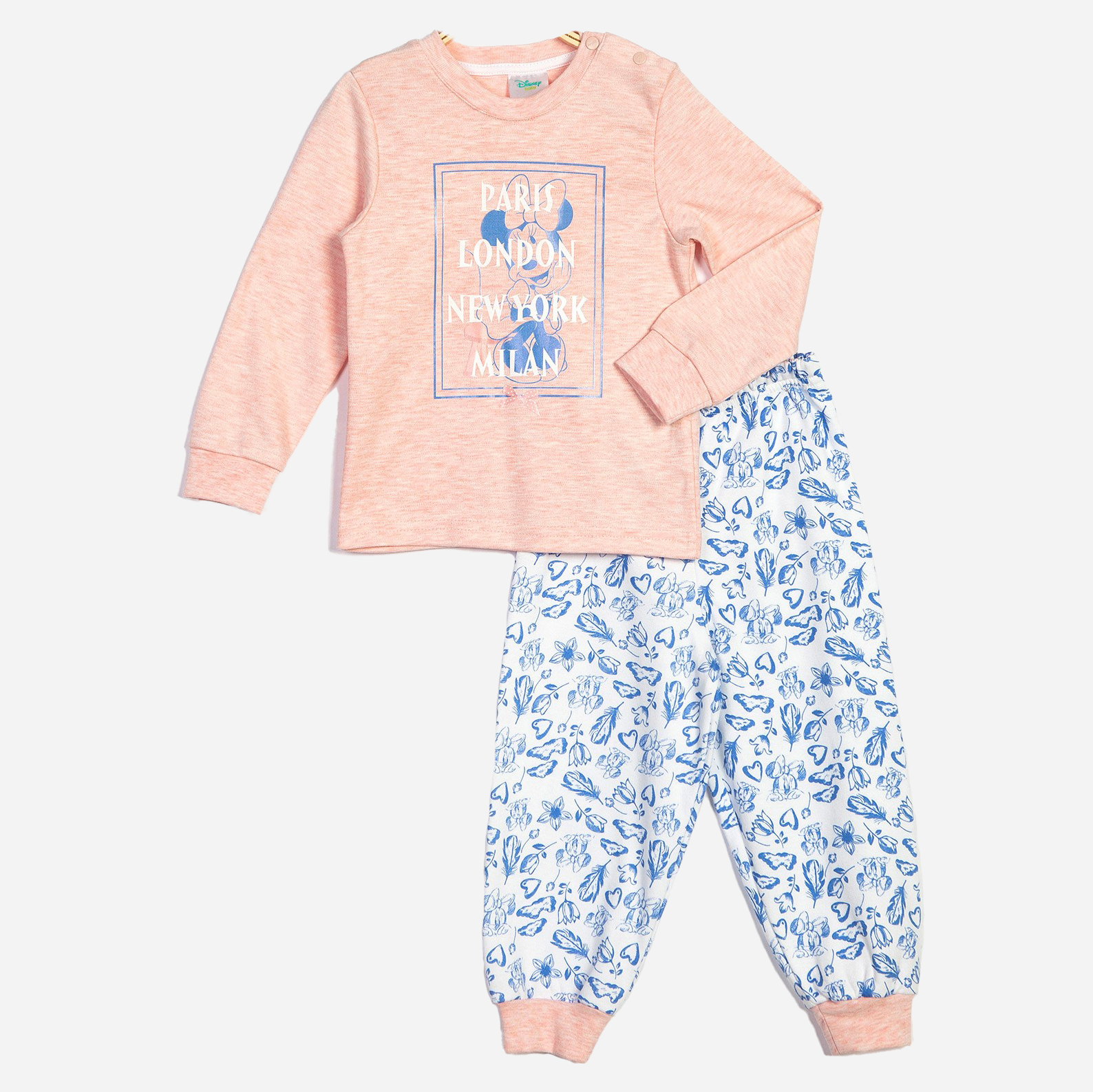 Акція на Пижама (футболка с длинными рукавами + штаны) Disney Minnie Mouse MN13934 86 см Бело-синяя с розовым (8691109716576) від Rozetka UA