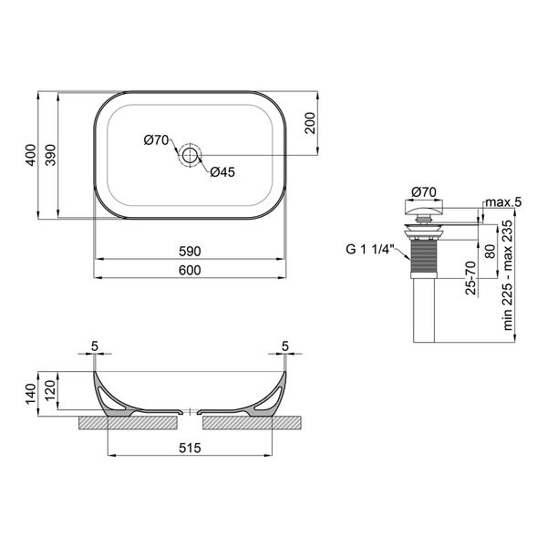 

Раковина-чаша Qtap Robin 610x400x145 White з донним клапаном QT13112143PW