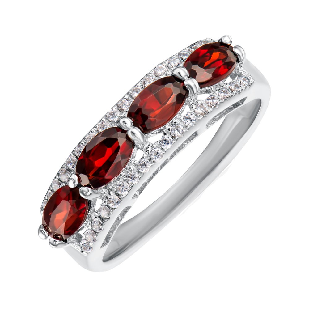 

Серебряное кольцо с гранатами и фианитами 000148833 17.5 размера