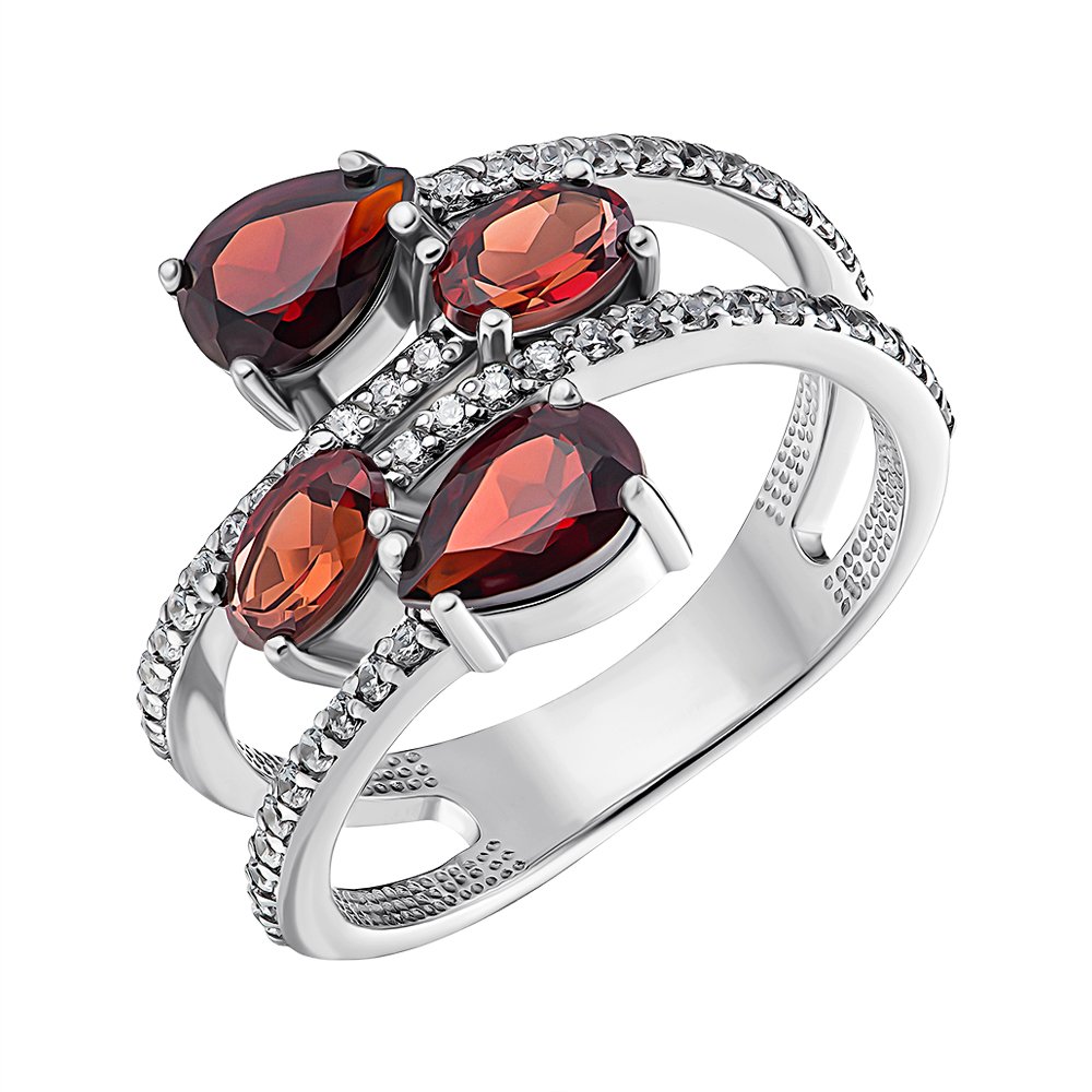 

Серебряное кольцо с гранатами и фианитами 000148447 17 размера