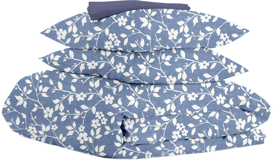 

Комплект полуторного постельного белья Cosas на резинке Flowers White Blue Dblue 160 х 220 см