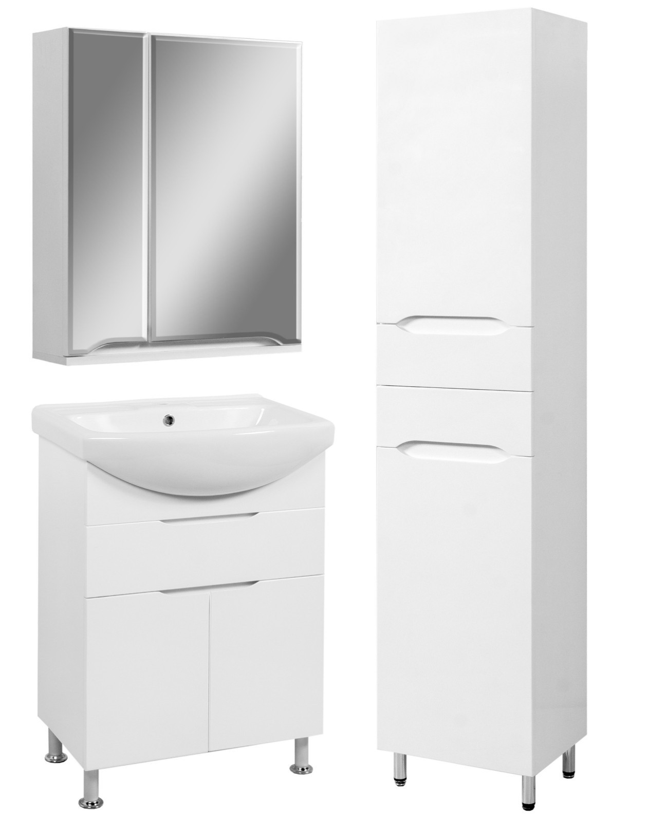 

Комплект меблів SANWEST GROUP Аляска 70 см ( Дзеркальна шафа Вісла 70 + Тумба АляскаТ-6 з умивальником Ізео 70 + Пенал на ніжках Вісла 50 з корзиною