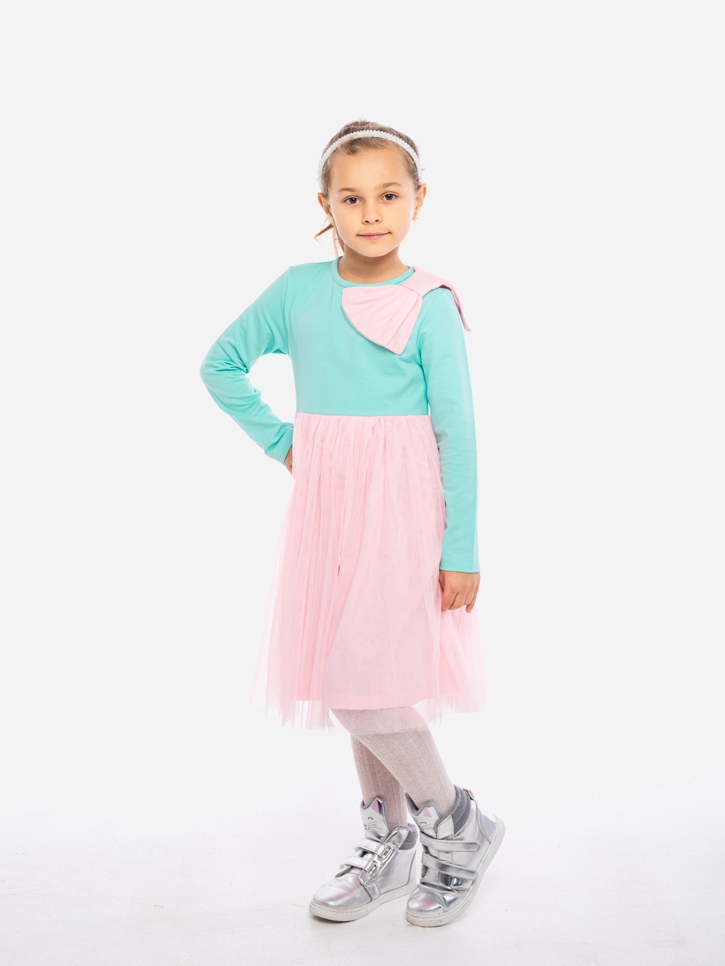 Акція на Дитяче плаття для дівчинки Vidoli G-21882W 116 см М'ятний/Рожевий від Rozetka