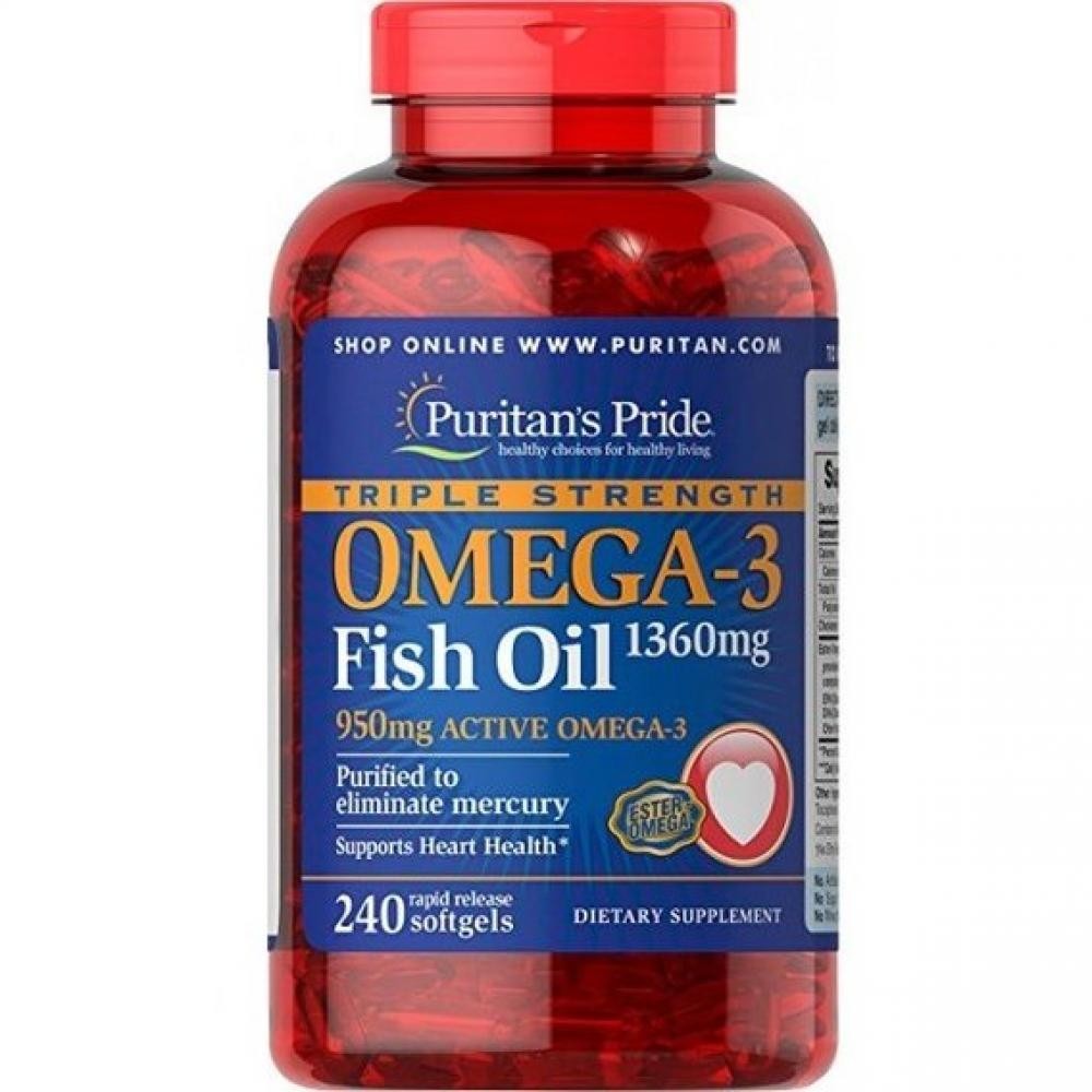 

Жирные кислоты Puritans Pride Omega-3 Triple Strength1360 mg 950 mg Active Omega-3 240 softgels