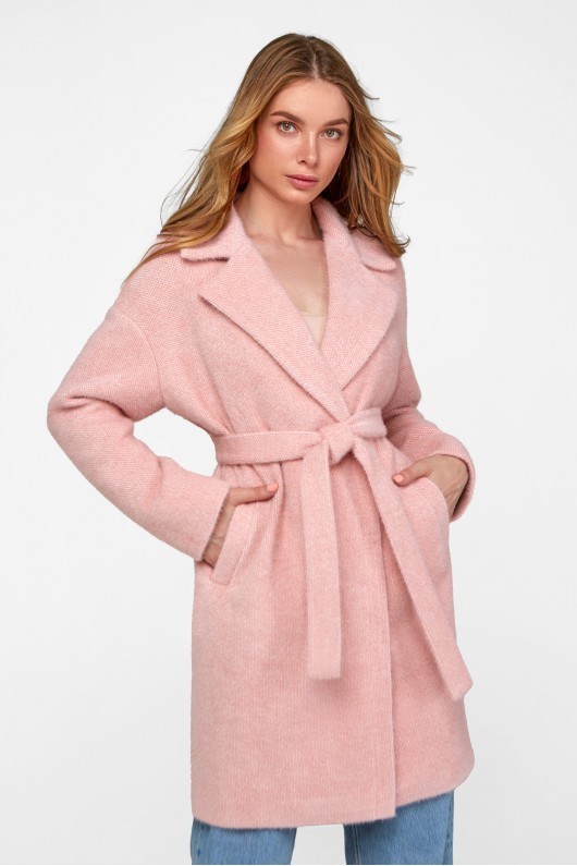 

Демисезонное пальто-халат с поясом Monroe розовое, Демисезонное пальто-халат с поясом Monroe розовое 48