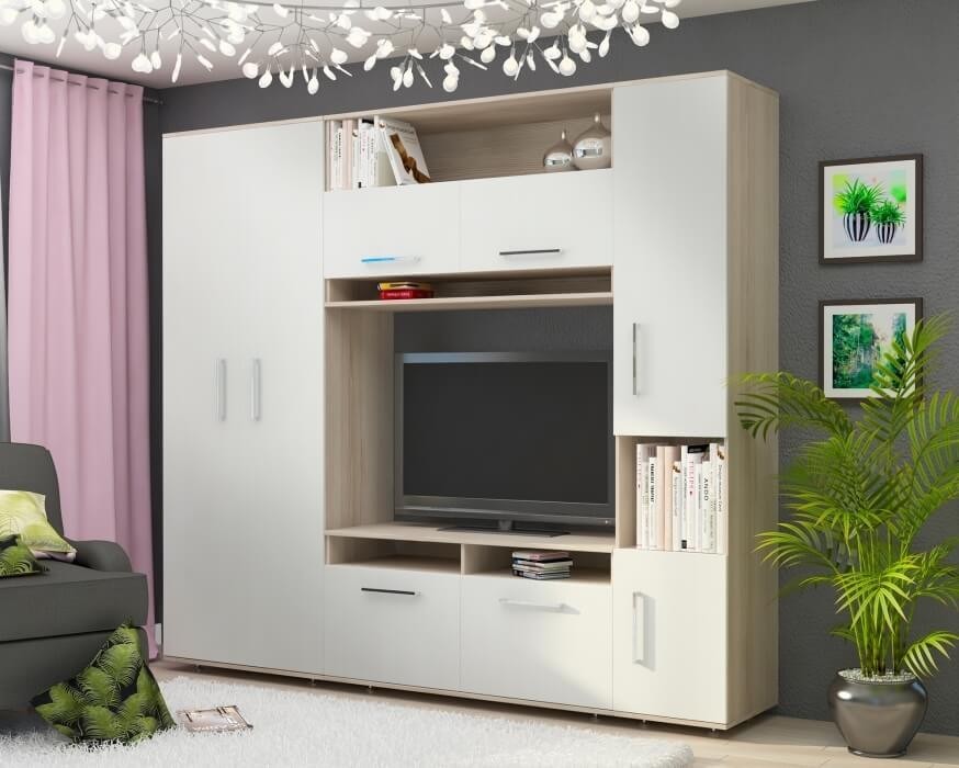 

Гостиная LUXE STUDIO Бостон 240×220×46см белое дерево + дуб родос светлый