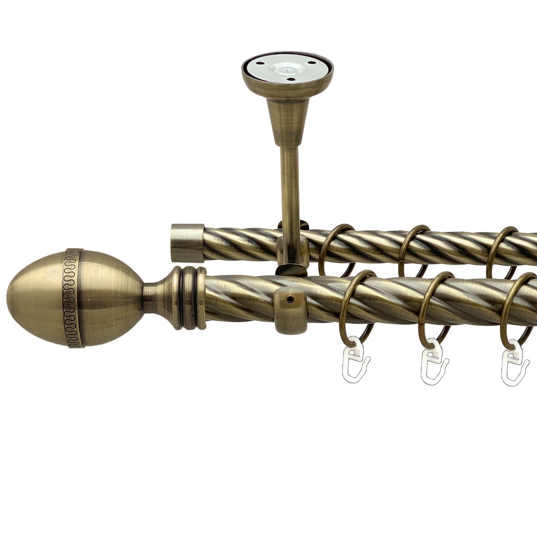 

Карниз Orvit Фарже металевий дворядний відкритий до стелі скручена труба кільце металеве Антик 25\19 мм 160 см (00-00019150)