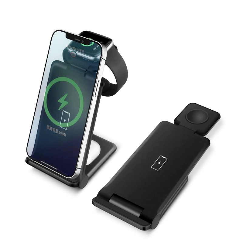 

Быстрая беспроводная зарядка 15W 3в1 для телефона iPhone/наушников AirPods/часов Apple Watch складная FDGAO B618 черная (FО-46474)