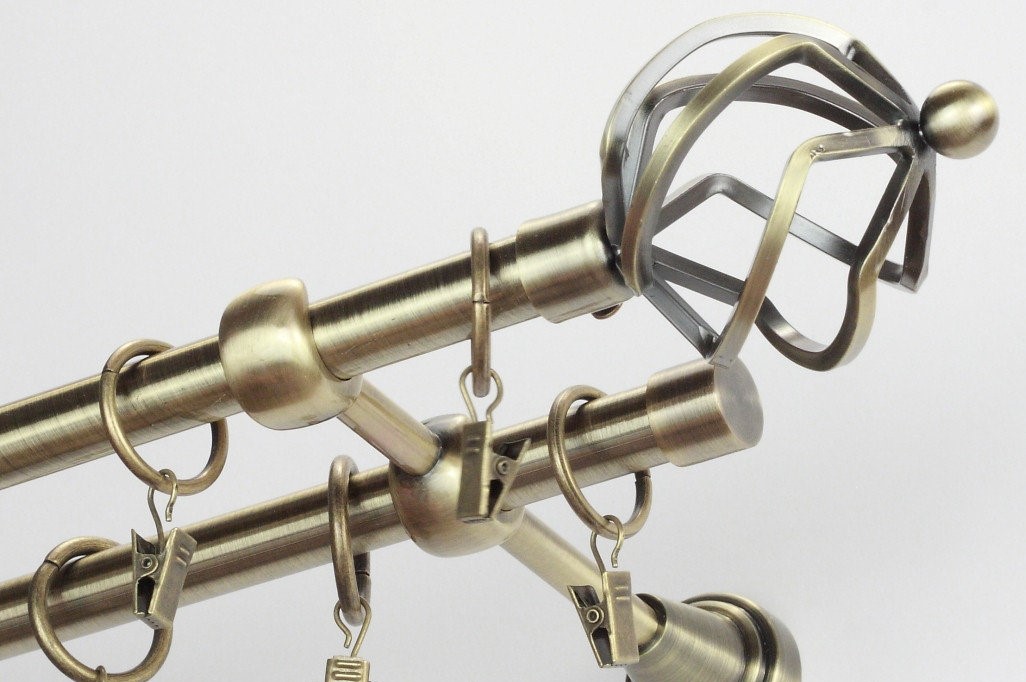 

Карниз для штор двойной бронзовый металлический ø16 мм, наконечник Арбуз 1 метр 60 см