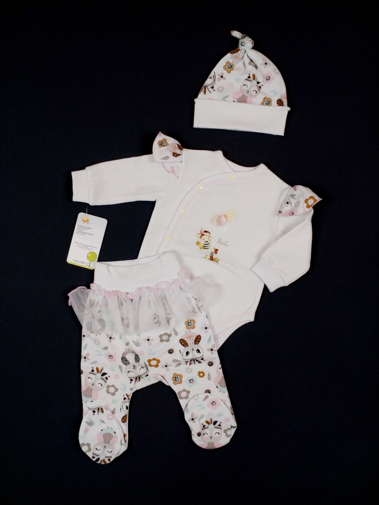 

Комплект из футера боди + ползунки + шапочка HappyTot Sophia 56см белый 973ф