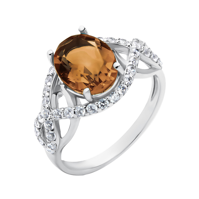 

Серебряное кольцо с раухтопазом и фианитами 000133661 16.5 размера