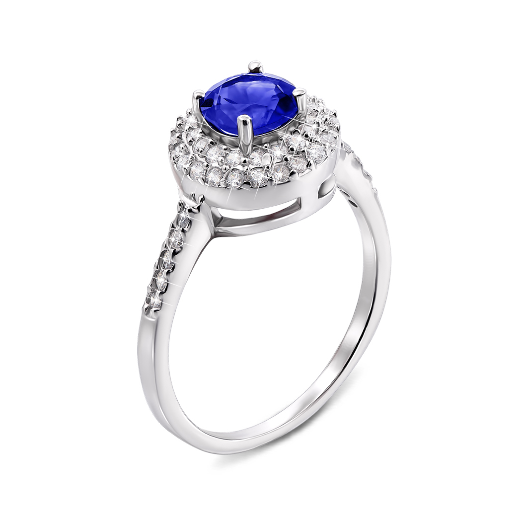 

Серебряное кольцо с сапфиром и фианитами 000133481 17.5 размера