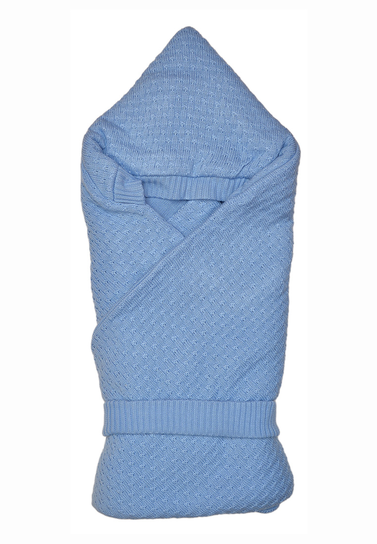 

Вязаное покрывало конверт для новорожденных Mari-Knit 0839 95*95 голубой 66987