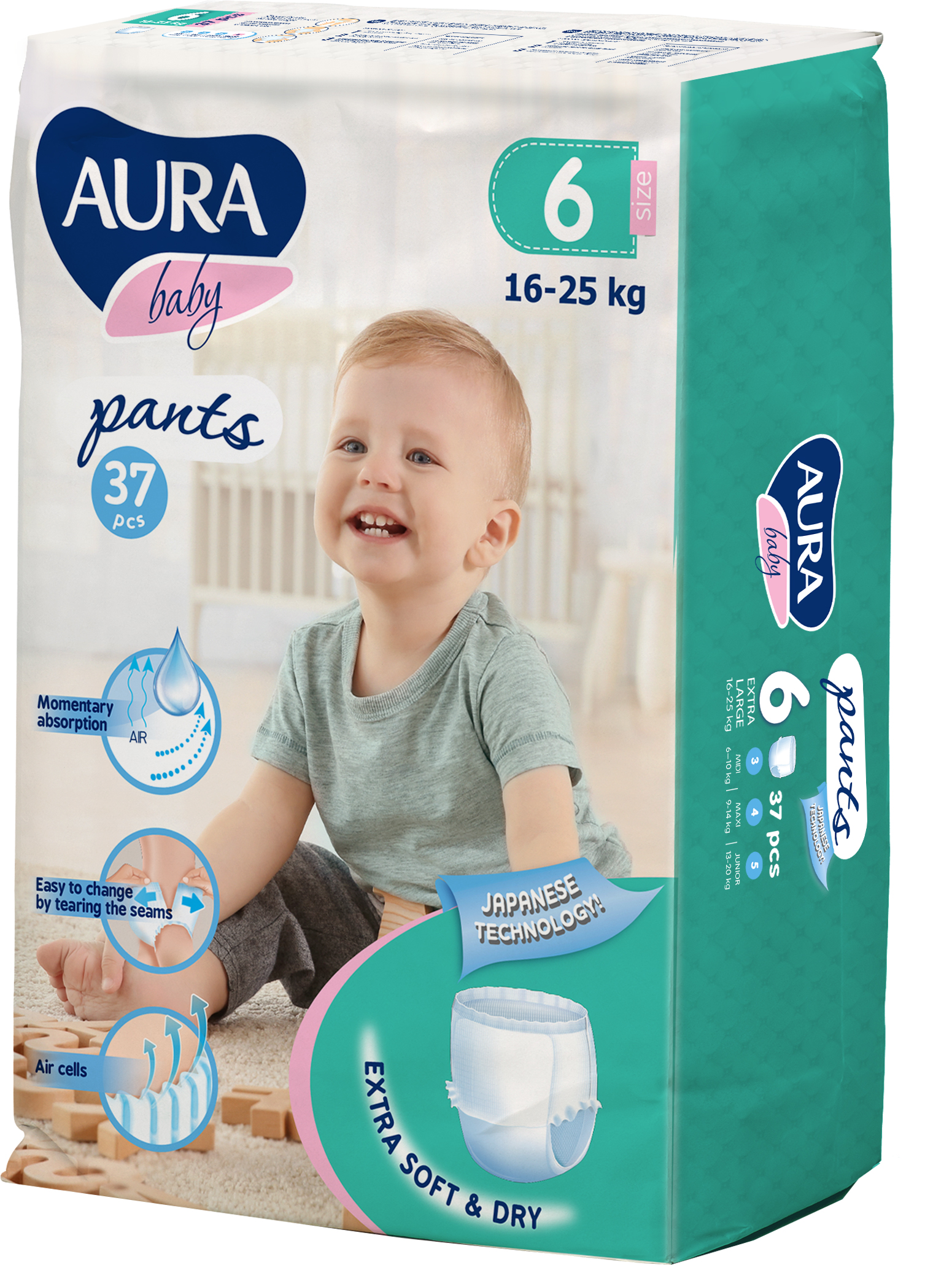 

Трусики одноразовые для детей Aura 6/XXL 16-25 кг jambo-pack 37 шт (4752171005112)