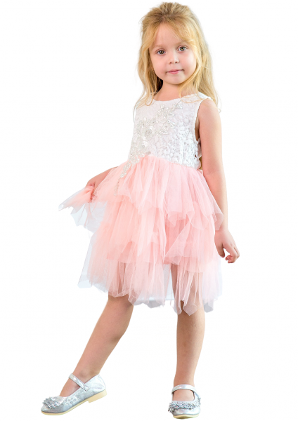 

Легкое нарядное детское платье 6 лет (116 см) 3176-peach белый цвет