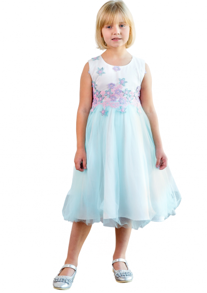 

Платье с цветочной вышивкой и фатиновой юбкой 4 года (104 см) 3228-light blue голубой цвет