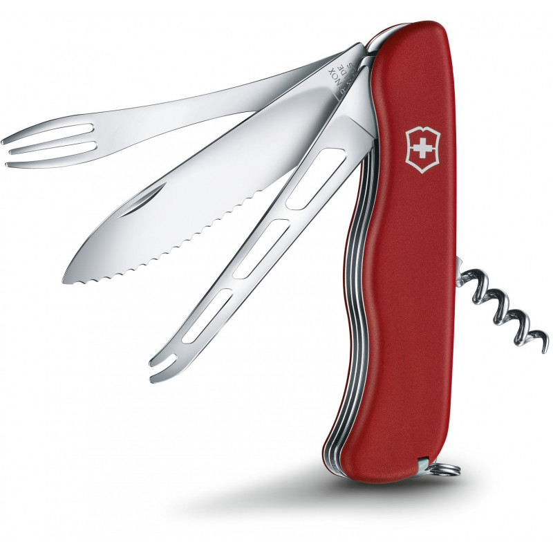 

Складной нож Victorinox CHEESE MASTER 111мм/8функ/крас.мат /волн/lock/штоп/вилка