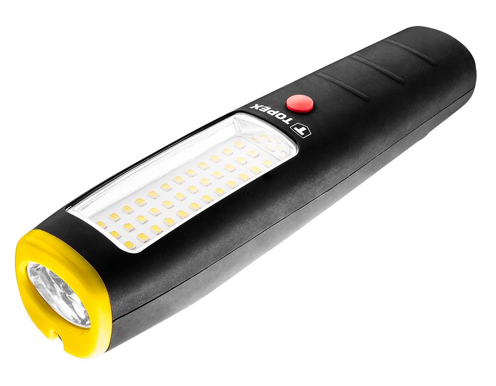 

Ліхтар TOPEX, 2 джерела світла, 3 Вт 36 SMD+7 LED, 3 xAA, магніт, гак, 3 реж., мах 350 люм.
