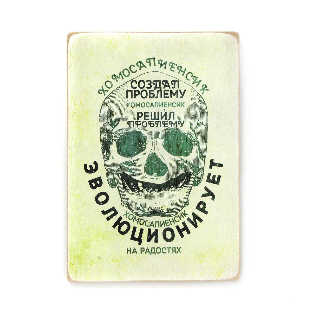 

Деревянный постер Wood Posters "Хомосапиенсик эволюционирует на радостях" (A3 формат, фанера)