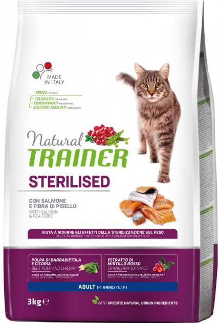 

Сухой корм для стерилизованных кошек Trainer Natural Super Premium Adult Sterilised со свежим лососем 3 кг