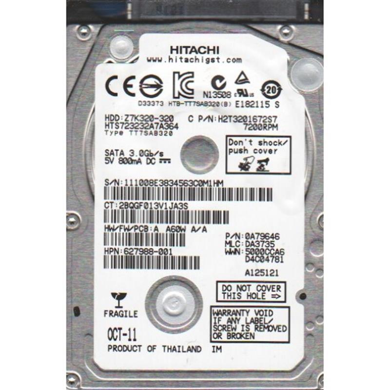 

HDD 2.5" SATA 320GB Hitachi (HGST) Travelstar Z7K320 7200rpm 16MB (HTS723232A7A364) Ref