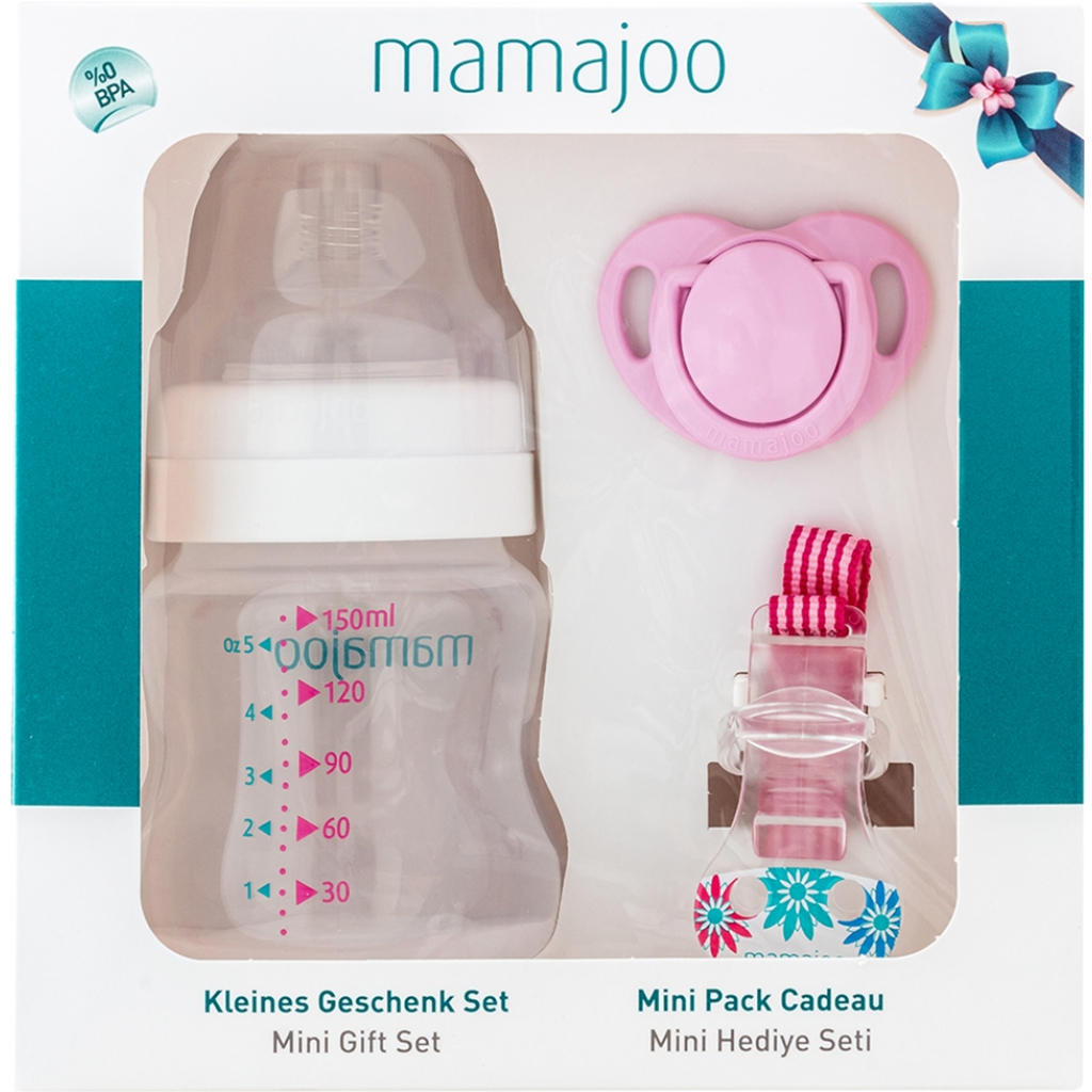 

Набор для кормления новорожденных Mamajoo Мини подарочный с бутылкой Silver 150 мл Розовый (8697767122995)