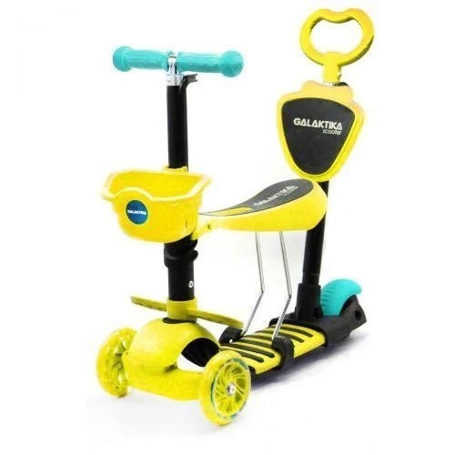 

Самокат GS-0082 пластик.з сидінням+ручка+кошик+бампер+дод.кол.PU світ.120*30мм 3,2кг Желтый