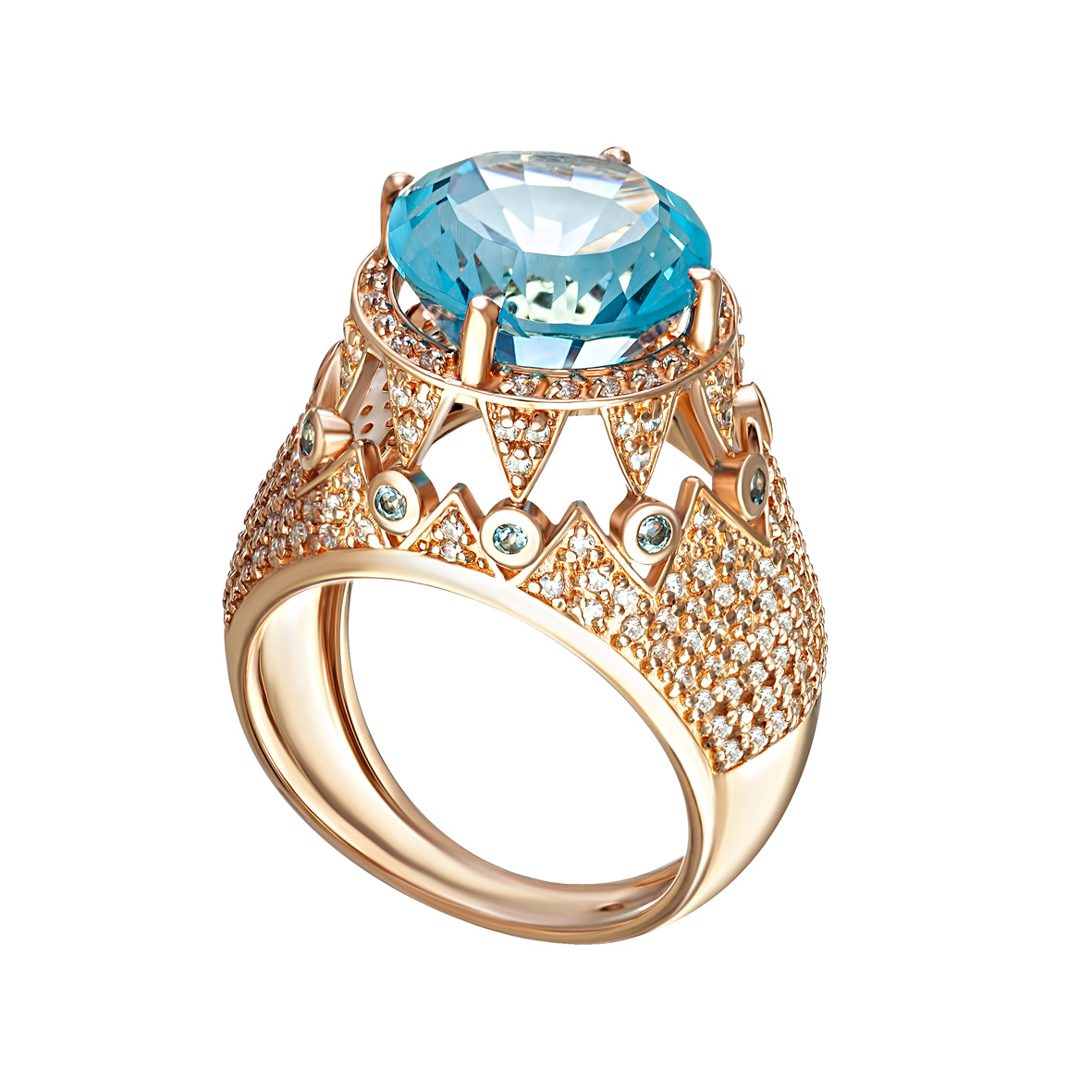 

Золотое кольцо с голубым топазом и фианитами Tango Jewellery Company 371656 размер 19