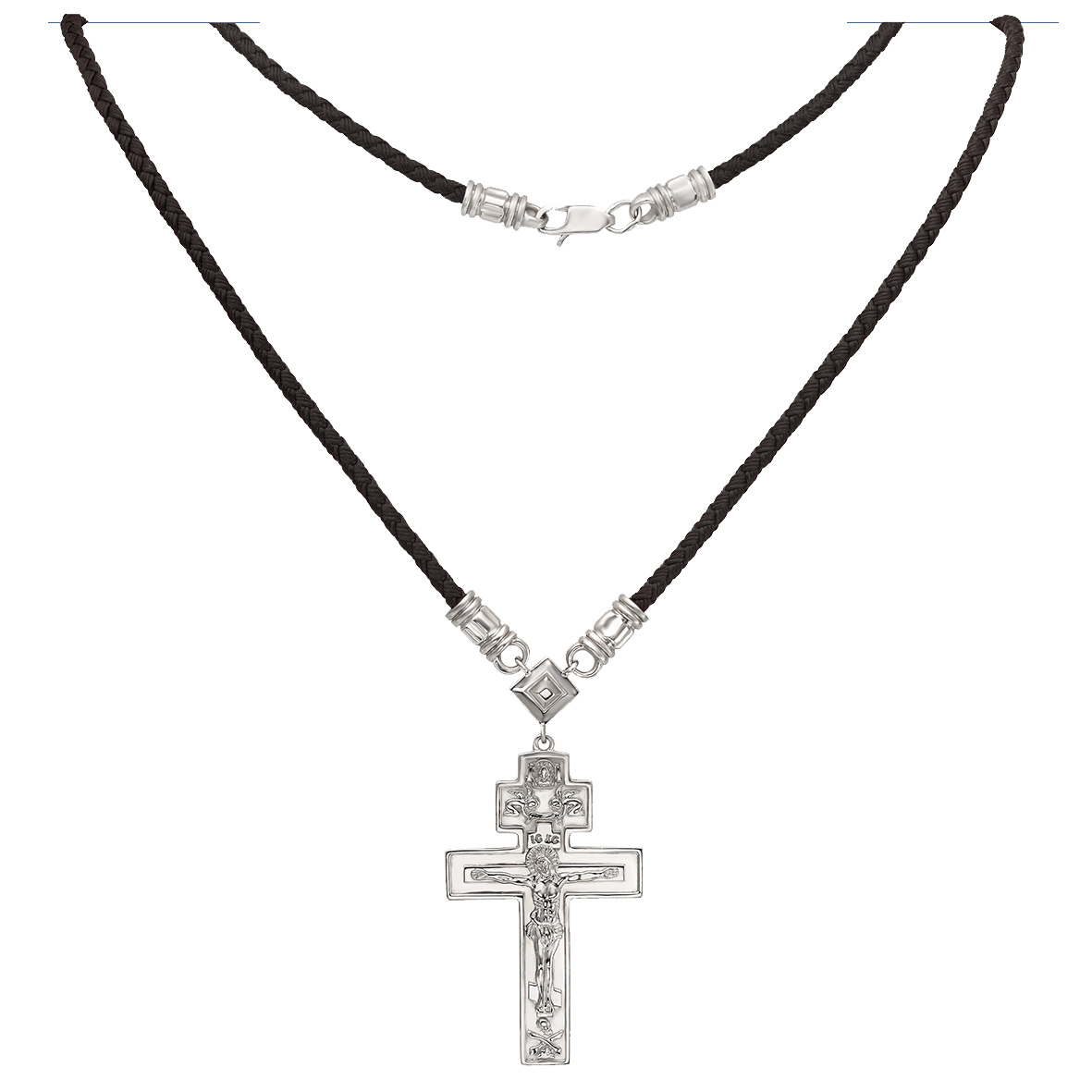 

Ювелирный шнурок с серебряными крестиком и замком Tango Jewellery Company 950097С размер 600