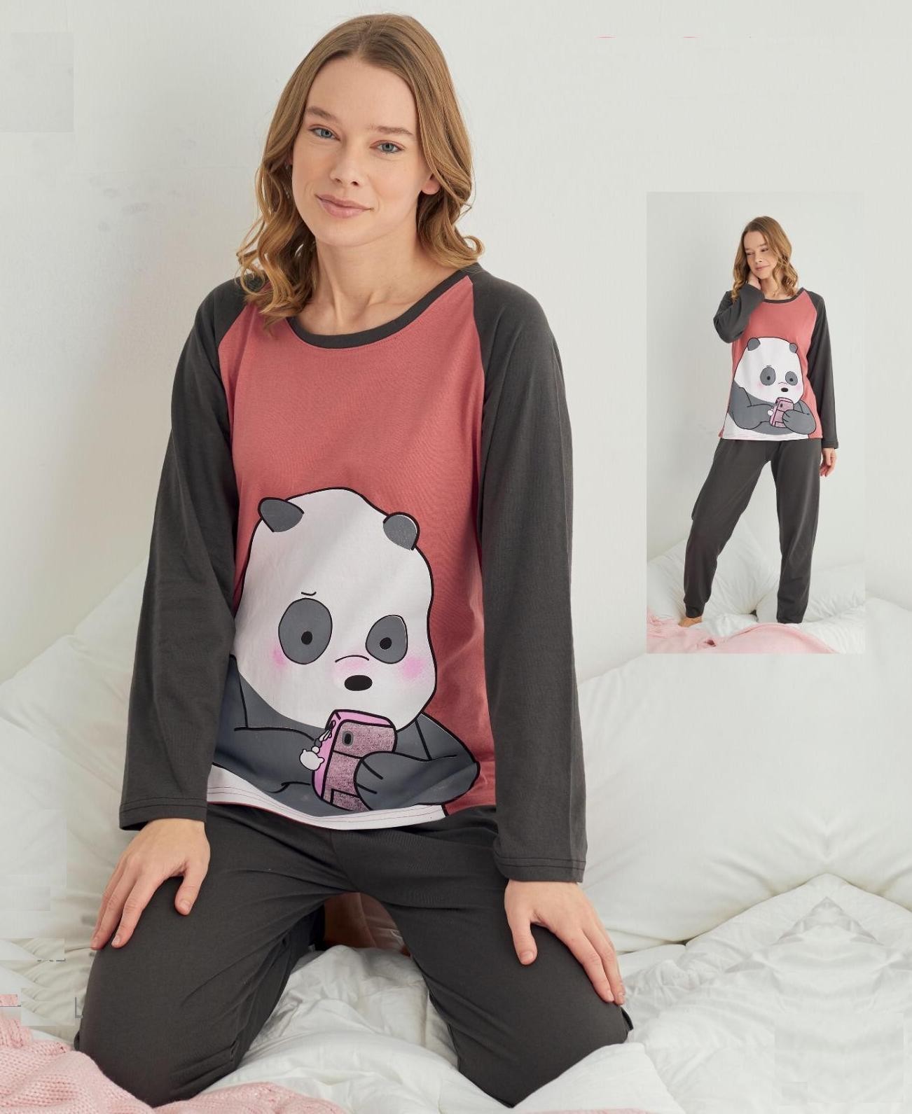 

Женская пижама (кофта+брюки) в ткани хлопок Lucky Bear  Серая с принтом, Женская пижама (кофта+брюки) в ткани хлопок Lucky Bear S Серая с принтом
