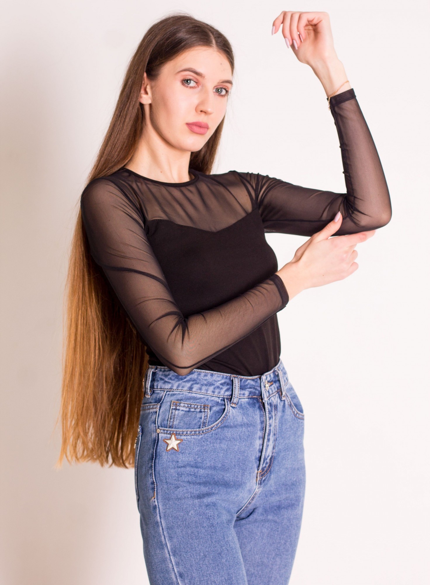 

Лонгслив с сеткой Caroline  черный, Лонгслив с сеткой Caroline 3XL черный